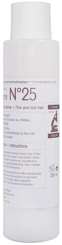 Bottle of Clauderer Cream n°25, ideal for fine, dry hair, biodegradable packaging