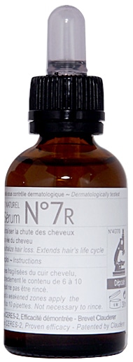 Bottle of Clauderer Serum n°7R, proven effective against hair loss, prolongs hair life