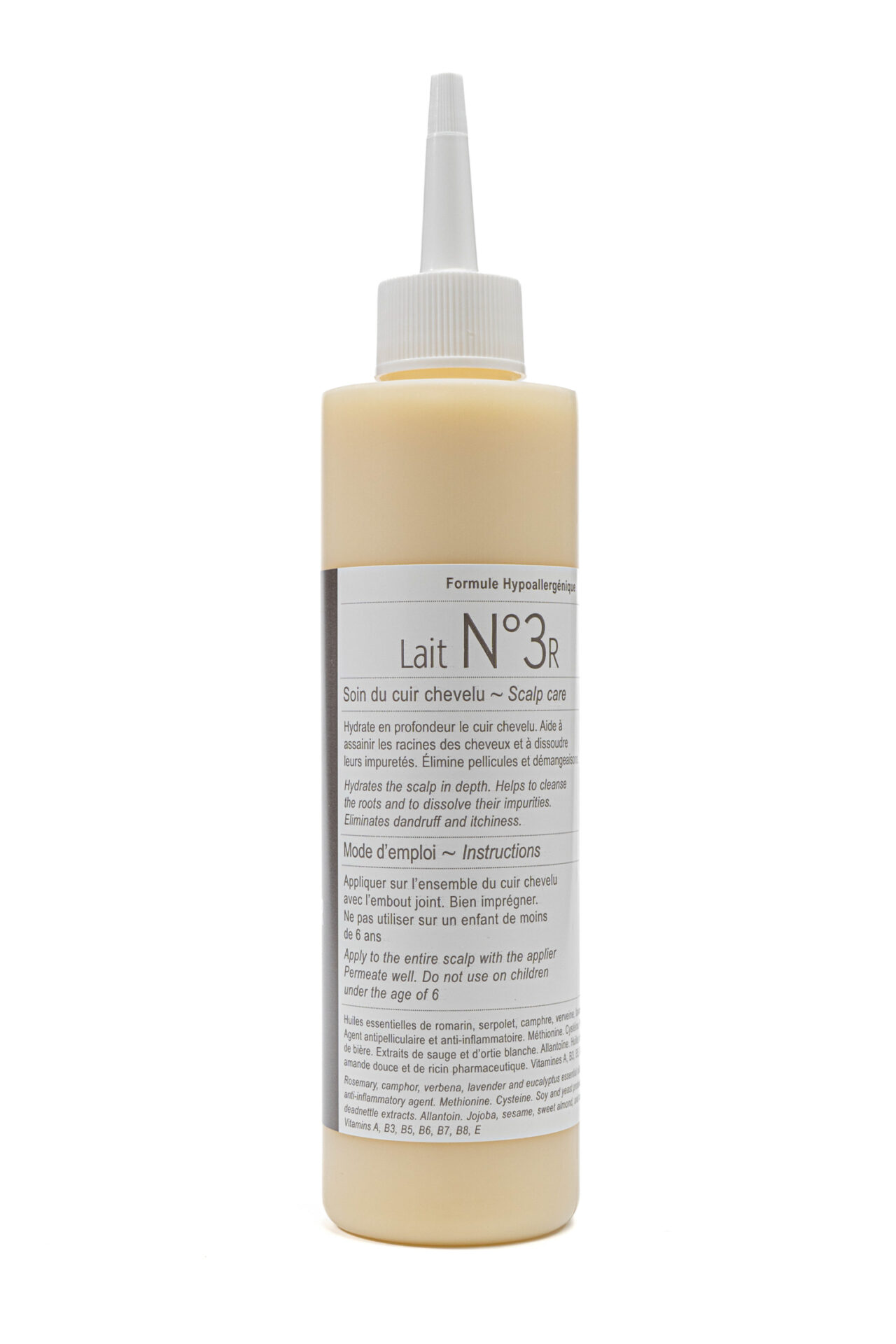Bottle of Lait n°3R Clauderer, soothes the scalp, eliminates dandruff and itching