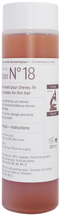 Flacon de shampooing n°18 clauderer, pour laver tout en douceur les cheveux fins